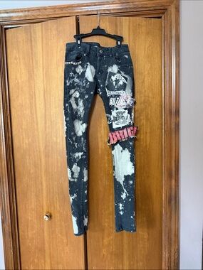 Black Bleached Skinny Jeans with Graphic Patch Detail